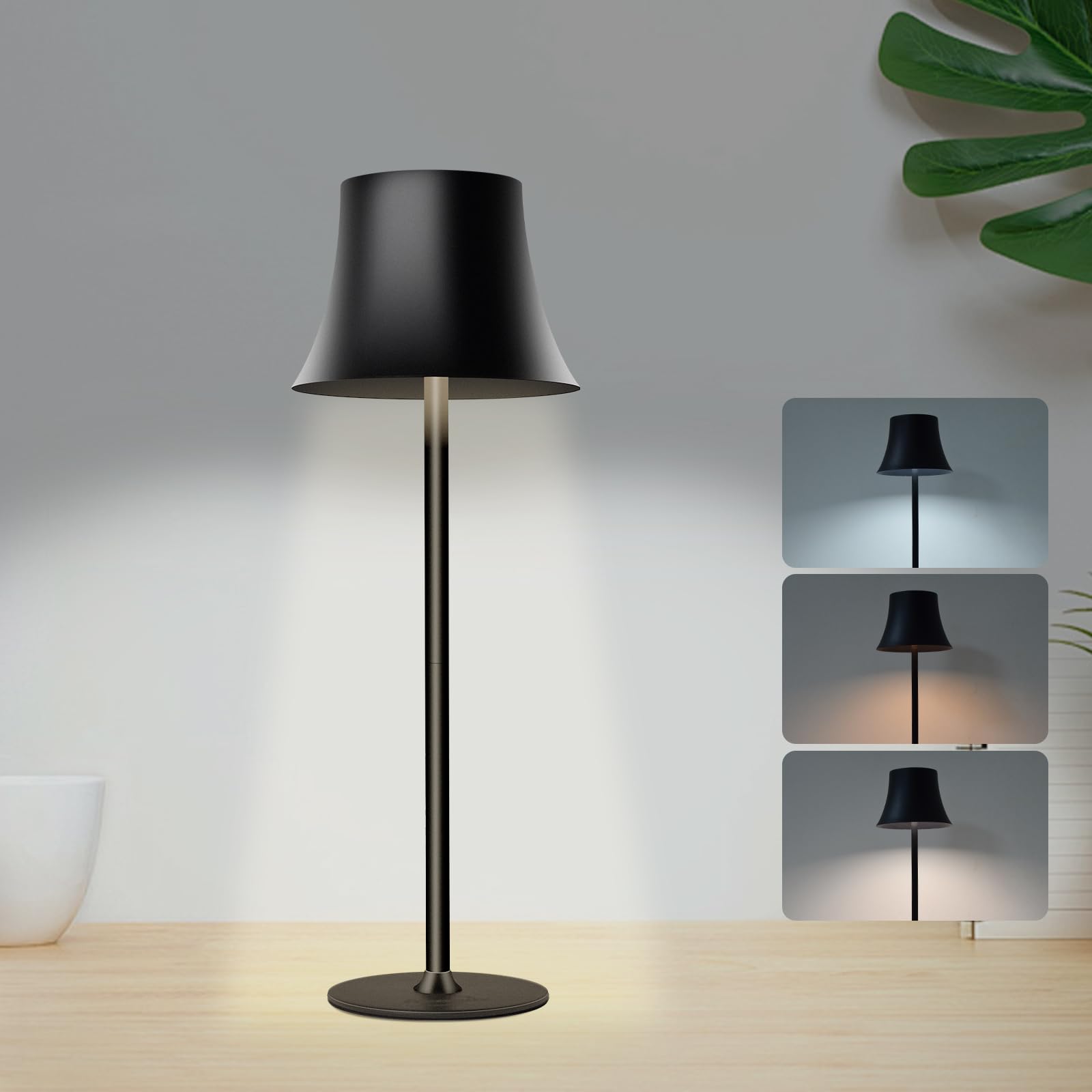 Jueholla LED Tischlampe, Dimmbare LED Akku Tischleuchte Kabellos, Mit 6000 mAh Akku, Akku Tischlampe Aufladbar mit USB, Voll Metall, 3 Lichtmodi für Schlafzimmer, Wohnzimmer, Esszimmer, Bar, Groß