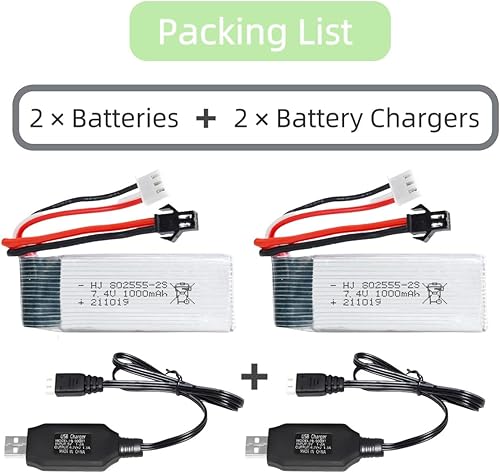 Miniatura 3 de Paquete de 2 7.4 V 1000 mAh 802555 para pistola eléctrica suave, modelo de avión, autos RC, barco RC, camión RC, FPV UAV RemoteBatería recargable de
