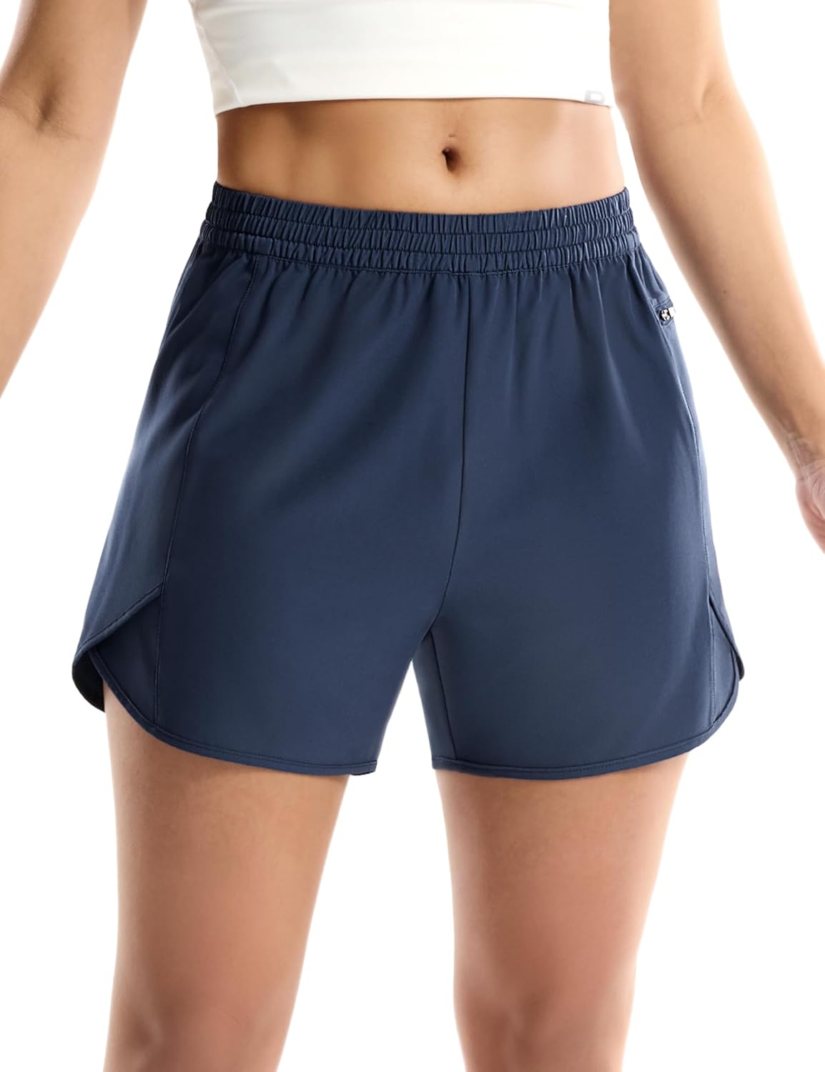 MIER Running Shorts for Women - Quick Dry Athletic Sports Workout Active Dolphin Shorts with Zipper Pocket, 4 Inch Inseam