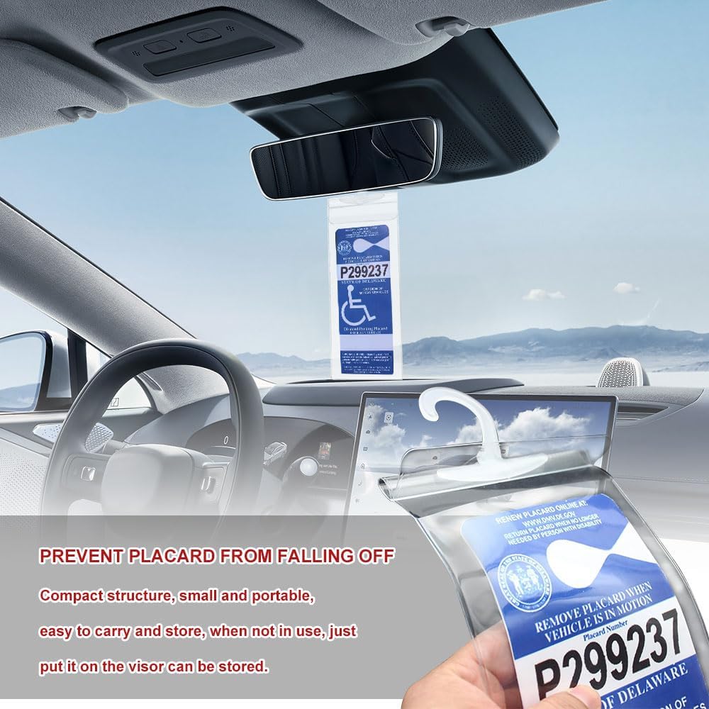 Handicap Placard Holder, 11.6" × 5" Ultra Transparent Disabled Permit Protective Cover for Sun Visor with Large Hanger, Universal Car Accessories for Handicap Parking