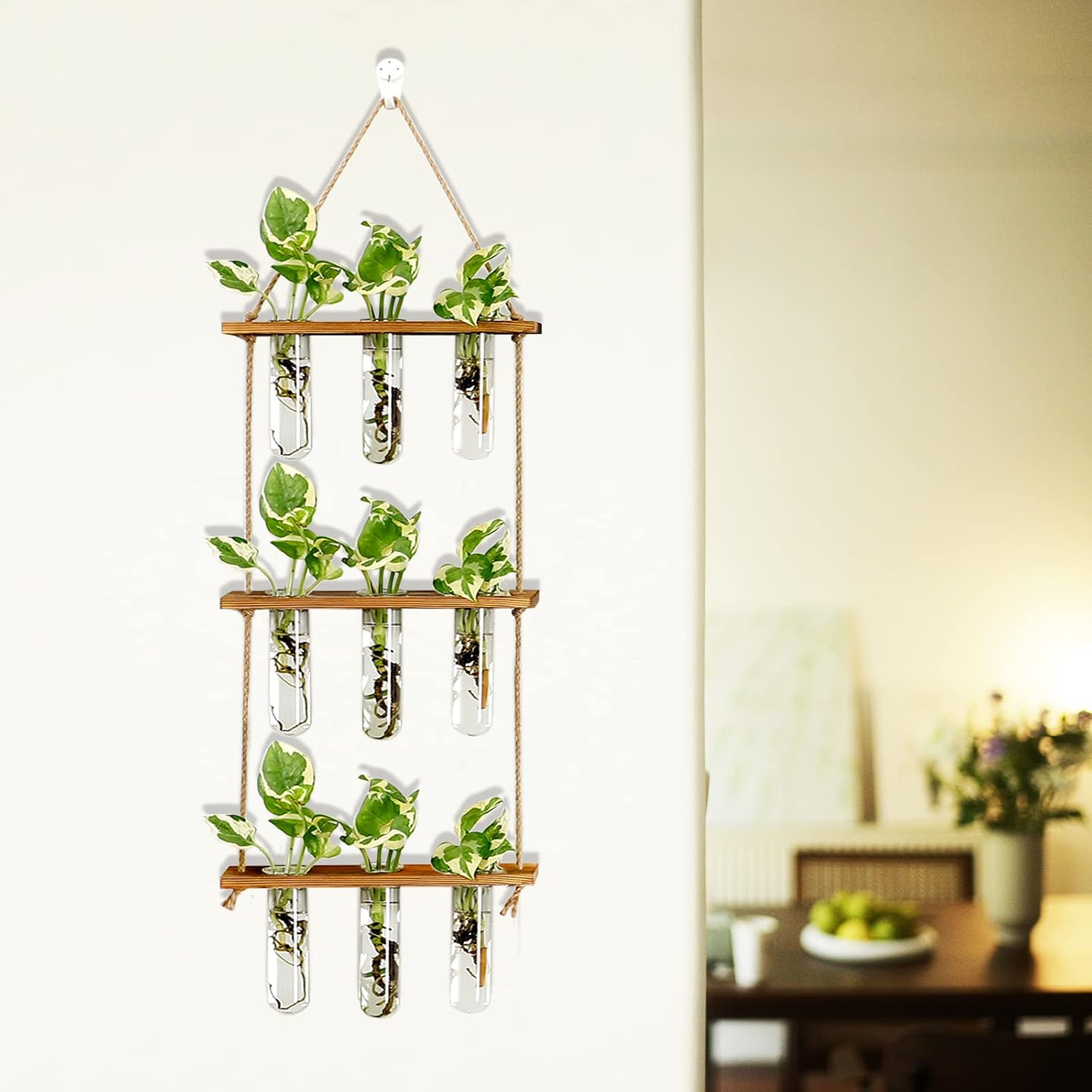 XXXFLOWER Wall Hanging Propagation Station with Wooden Stand Glass Test Tubes Plant Stand Indoor Outdoor 13 Tiers Wood Plant Shelf for Multiple Plants for Window Garden Balcony Patio Porch Living Roo
