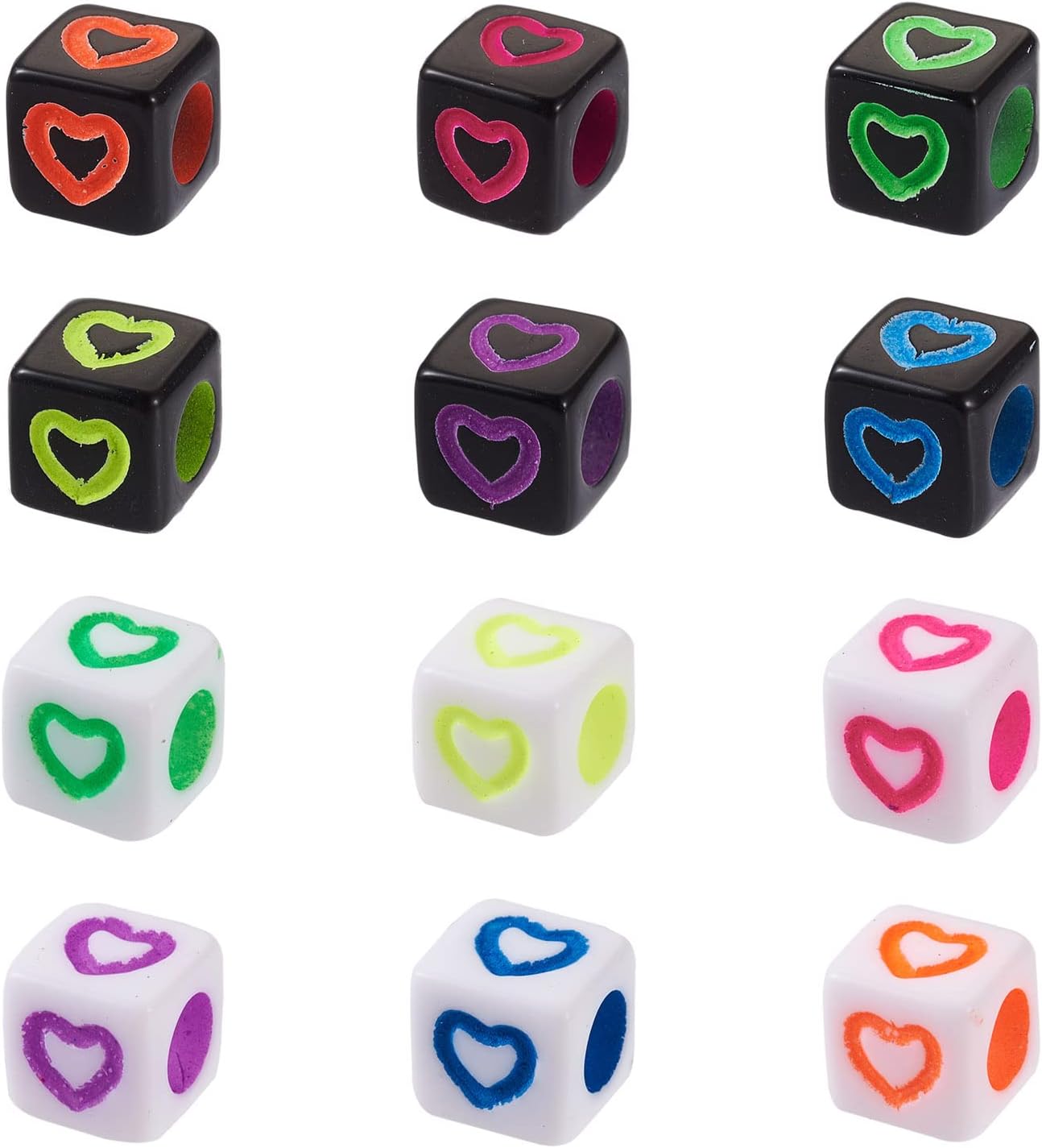 Craftdady 1200pcs Opaque Acrylic Cube Spacer Beads Large Hole Heart Pattern Square Pony Beads 7x7mm for DIY European Jewelry Bracelets Necklaces Earrings Hair Accessories, Hole: 4mm