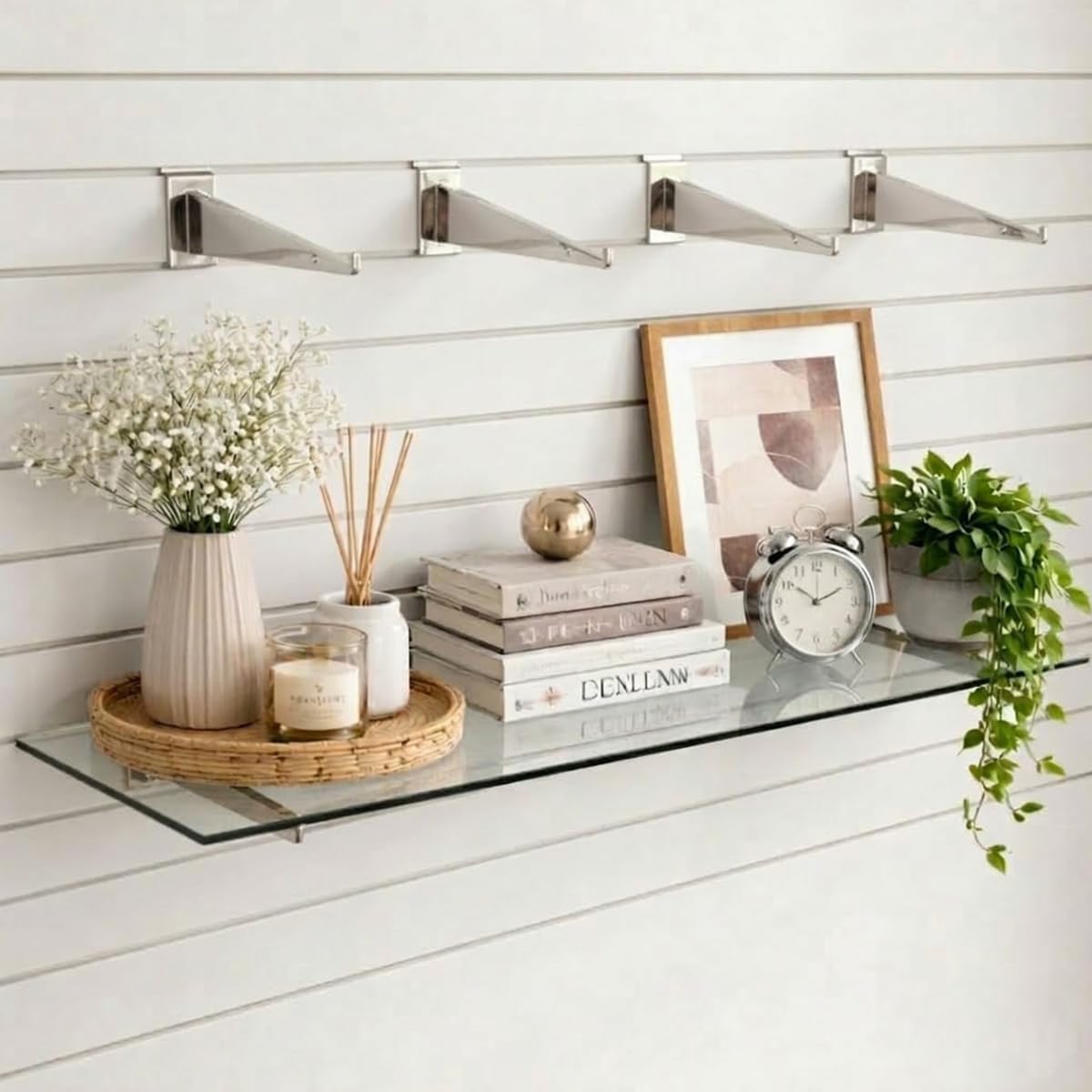 Pack of 50 Slatwall Shelf Brackets - 10 Inch Heavy Duty Metal Slat Wall Shelving Bracket - Silver Retail Store Fixture Display Support for Garage Storage