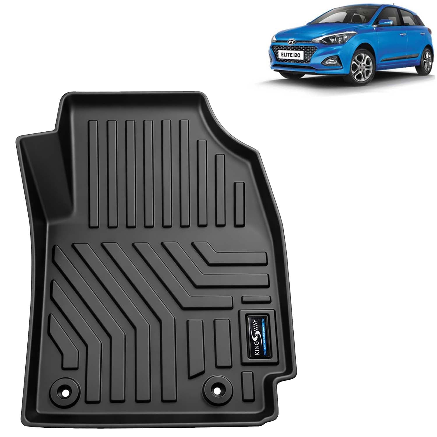 Kingsway Accessories Custom-Fit TPE 5D Car Floor Mats Only Compatible with Hyundai Elite I20 | Year 2018 to 2020 | Set of 3 Pcs | All Weather Anti Slip Foot Mat | Black | 2 Years Warranty