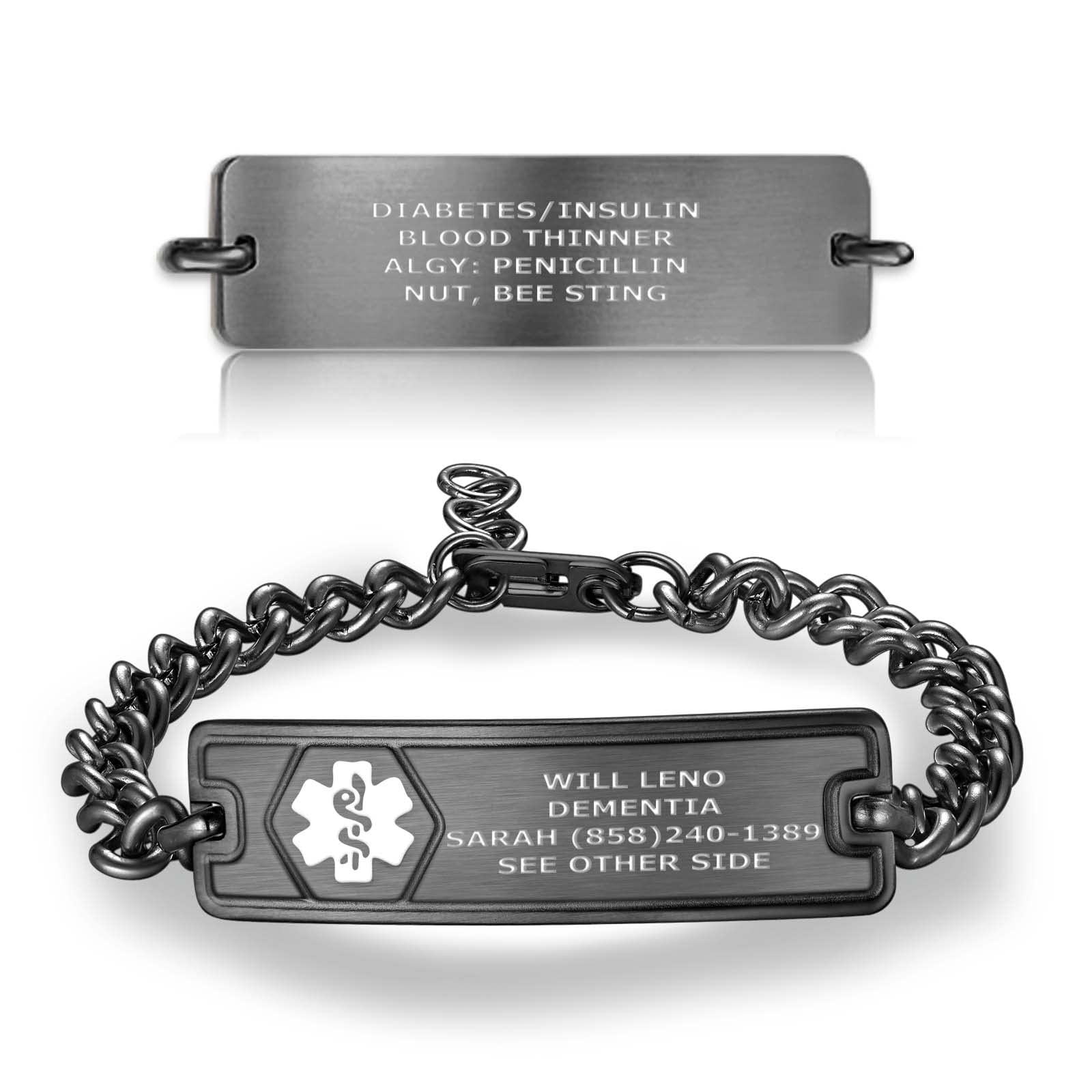 Divoti Custom Engraved Medical ID Alert Bracelet, 4-Line Personalized Conditions | 5.5-9" Stainless Steel Rope Chain with Secure Lobster Claw