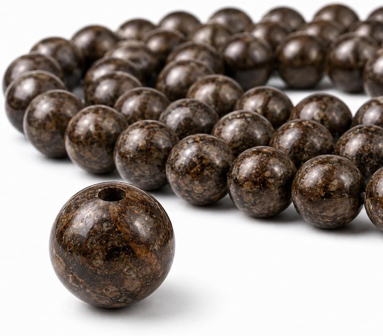 Perlin Bronzite Gemstone Round Beads Bronzite Semi-Precious Gemstones Jewellery Beads Brown Natural Stone for DIY Crafts Making Necklace Bracelet Earrings Accessories (8 mm - 15 Pcs)