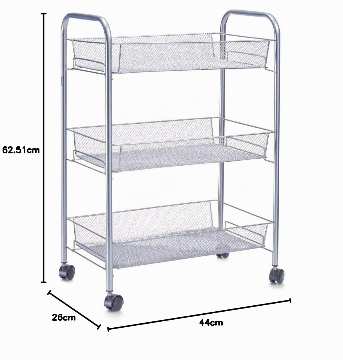 Zeller 17720 Carrito con Bandejas, Mesh, Gris, 44x26x62.5 cm