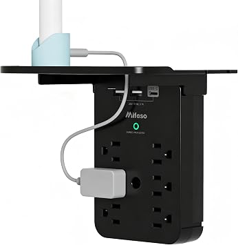 Wall Outlet Extender with Shelf, Surge Protector 6 AC Multi Plug Outlet
