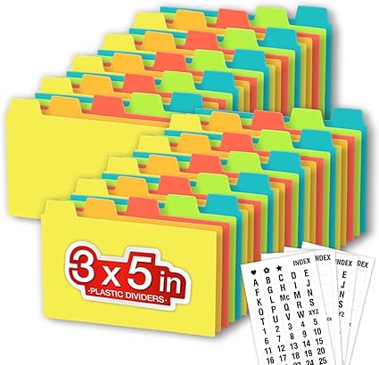 Oxford Poly Index Card Guides, A-Z, Assorted Colors For 5" X 8" Cards, 25  Guides Per Set Index Card Tabs