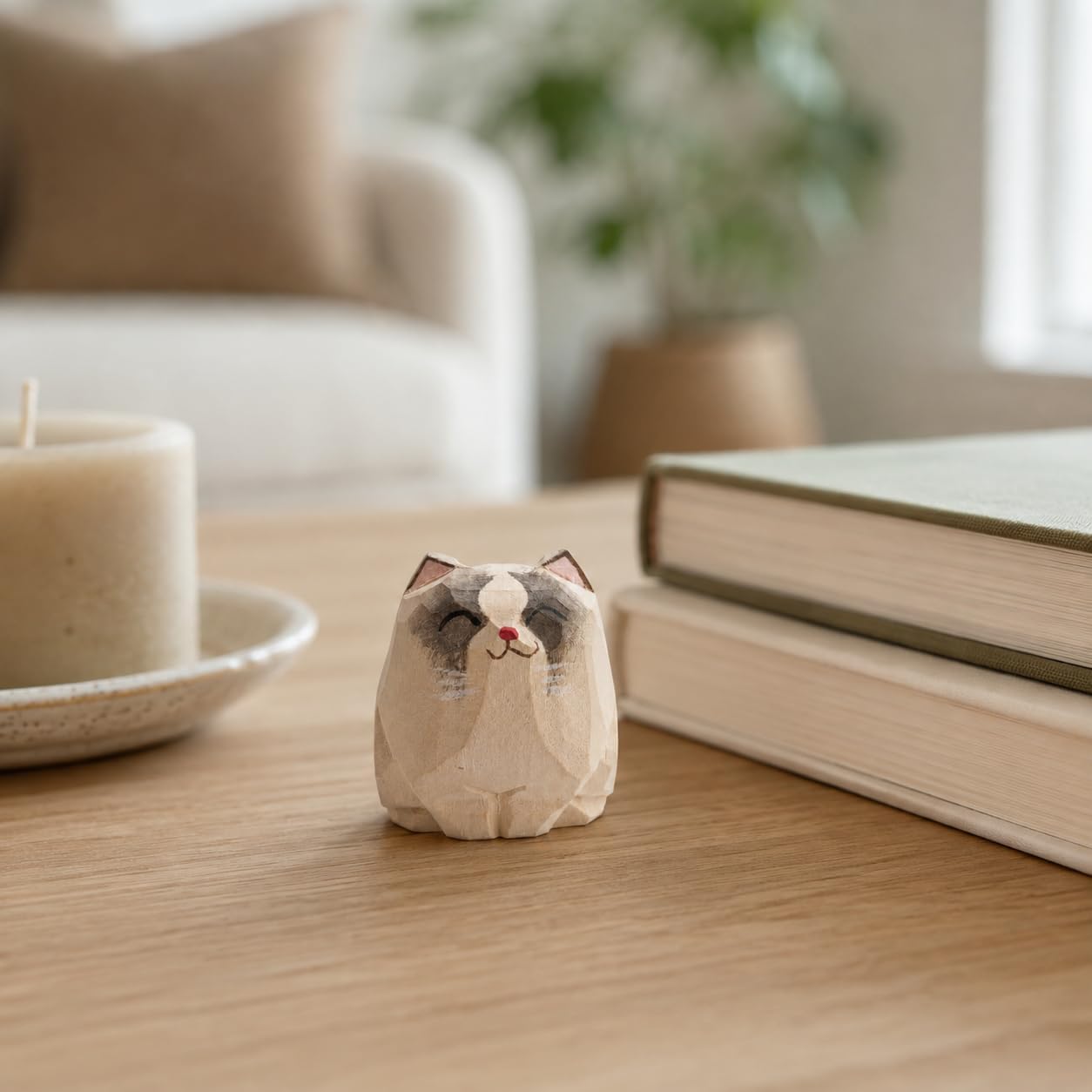 Handcrafted Wooden Ragdoll Cat Figurine, 1.6" Mini Cat Sculpture, Decorative Cat Statue for Desk, Shelf & Home Décor, Collectible Display Figurine image 3