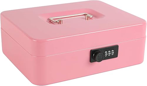 Miniatura 8 de xydled Caja fuerte de acero con cerradura de combinación, caja fuerte para dinero con bandeja extraíble para monedas, grande, 9.84 x 7.87 x 3.54