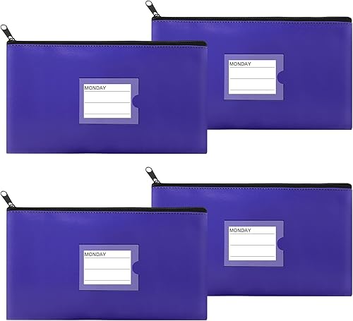 Miniatura 8 de Paquete de 4 bolsas de dinero para depósito bancario, cartera de cuero sintético resistente con cremallera con ventana transparente, bolsa para