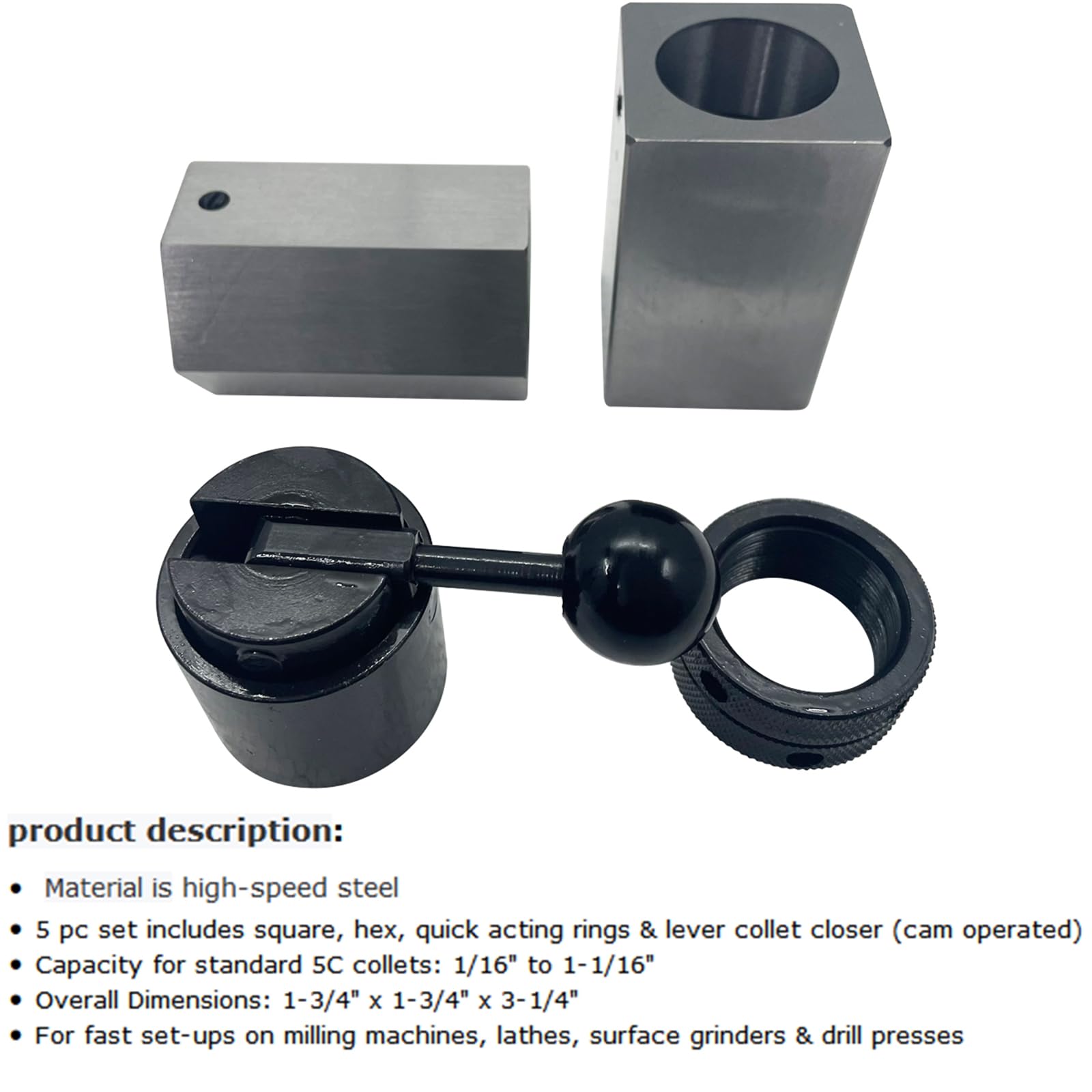 Split Collet Block Lathe Collet Block Kit 5C Hex & Square Collet Block Set - 5 Piece Chuck ...