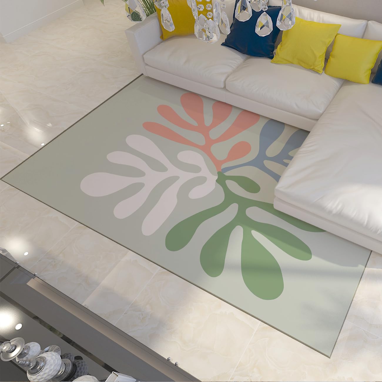 Tapis de porte lavable à poils ras motif plante moderne 140x200