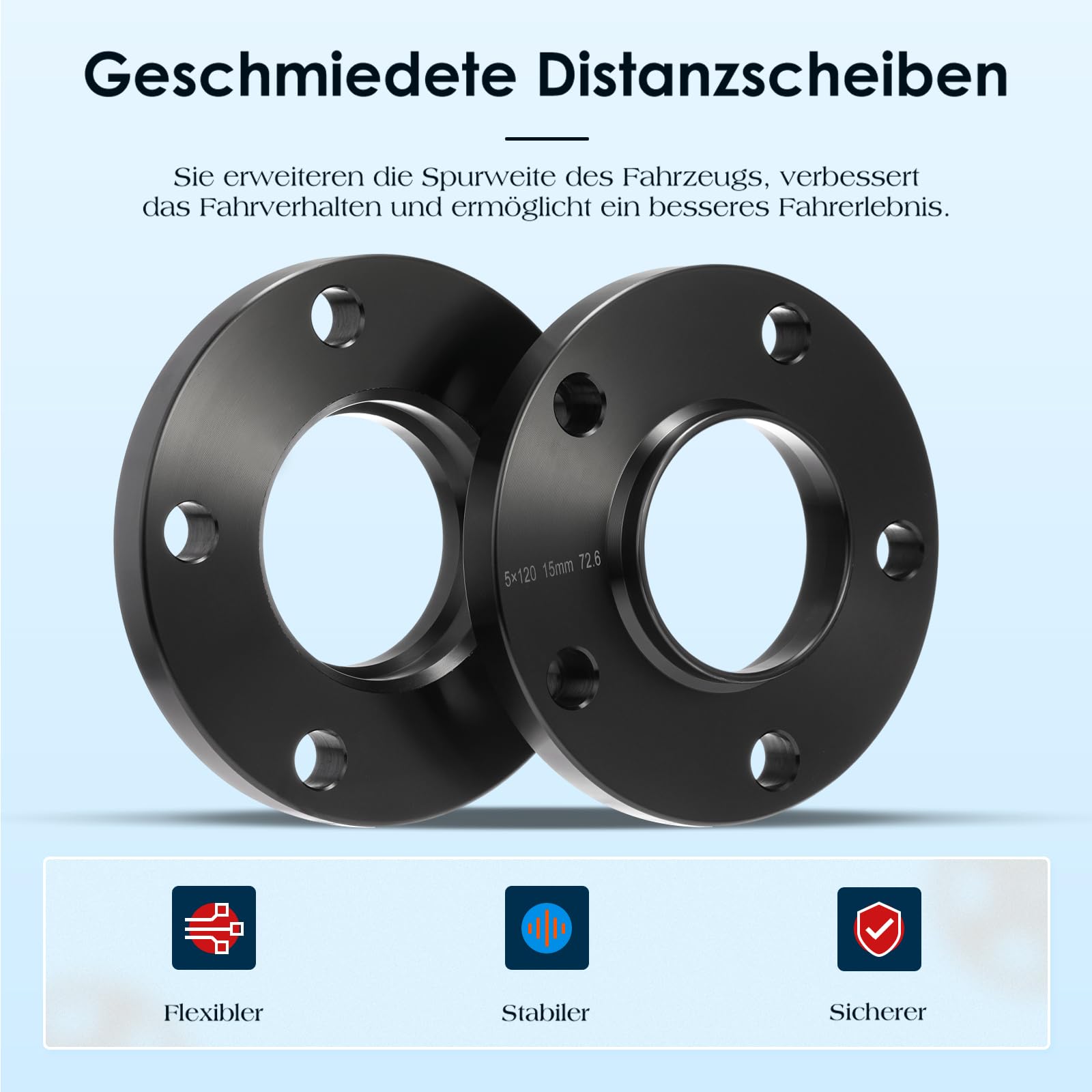 GEARMONSTER Separadores de rueda, 2 x 15 mm, juego de espaciadores LK: 5 x 120 mm, NLB:72.6 con 10 tornillos de rueda M12 x 1,5 mm, 45 mm, espaciadores de ruedas para BMW E46 E60 E92