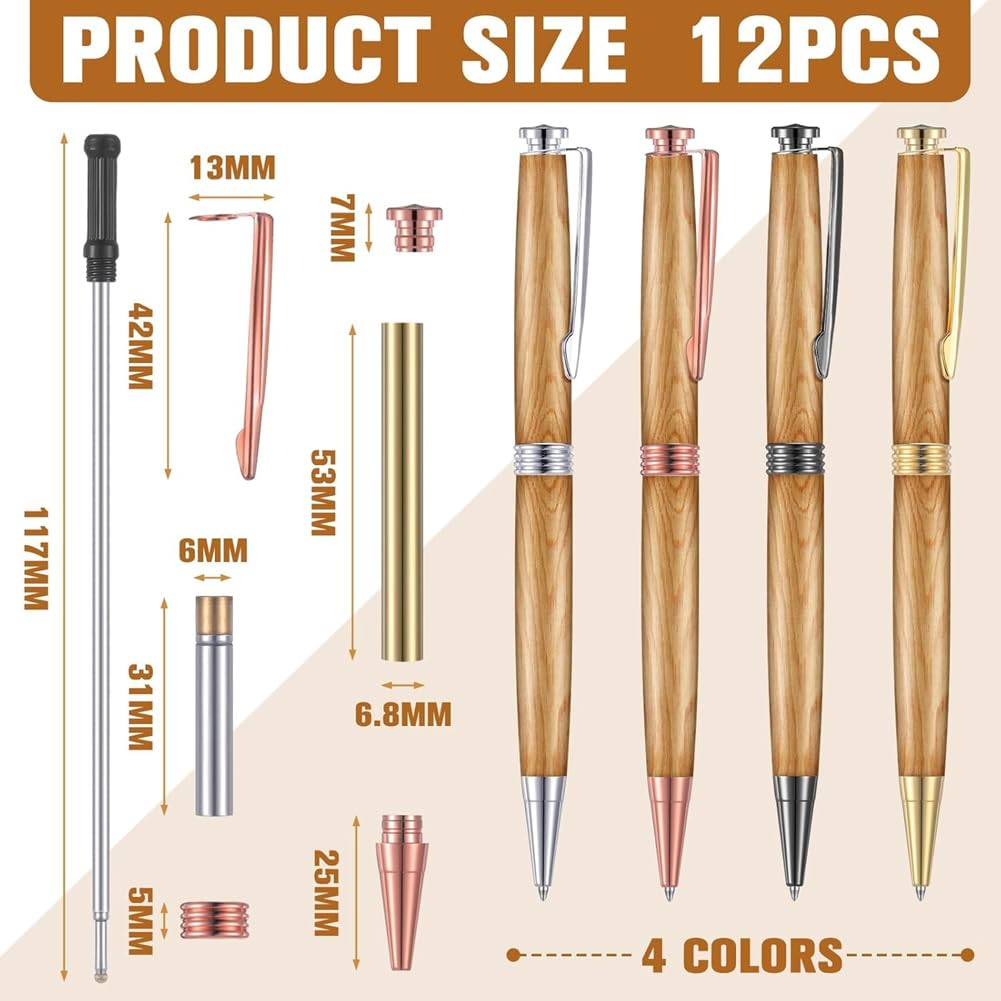 12 Pezzi 7mm Trimline Twist Pen Slimline Twist Pen Kit - Forniture per Tornitura per Legno Fai-Da-Te
