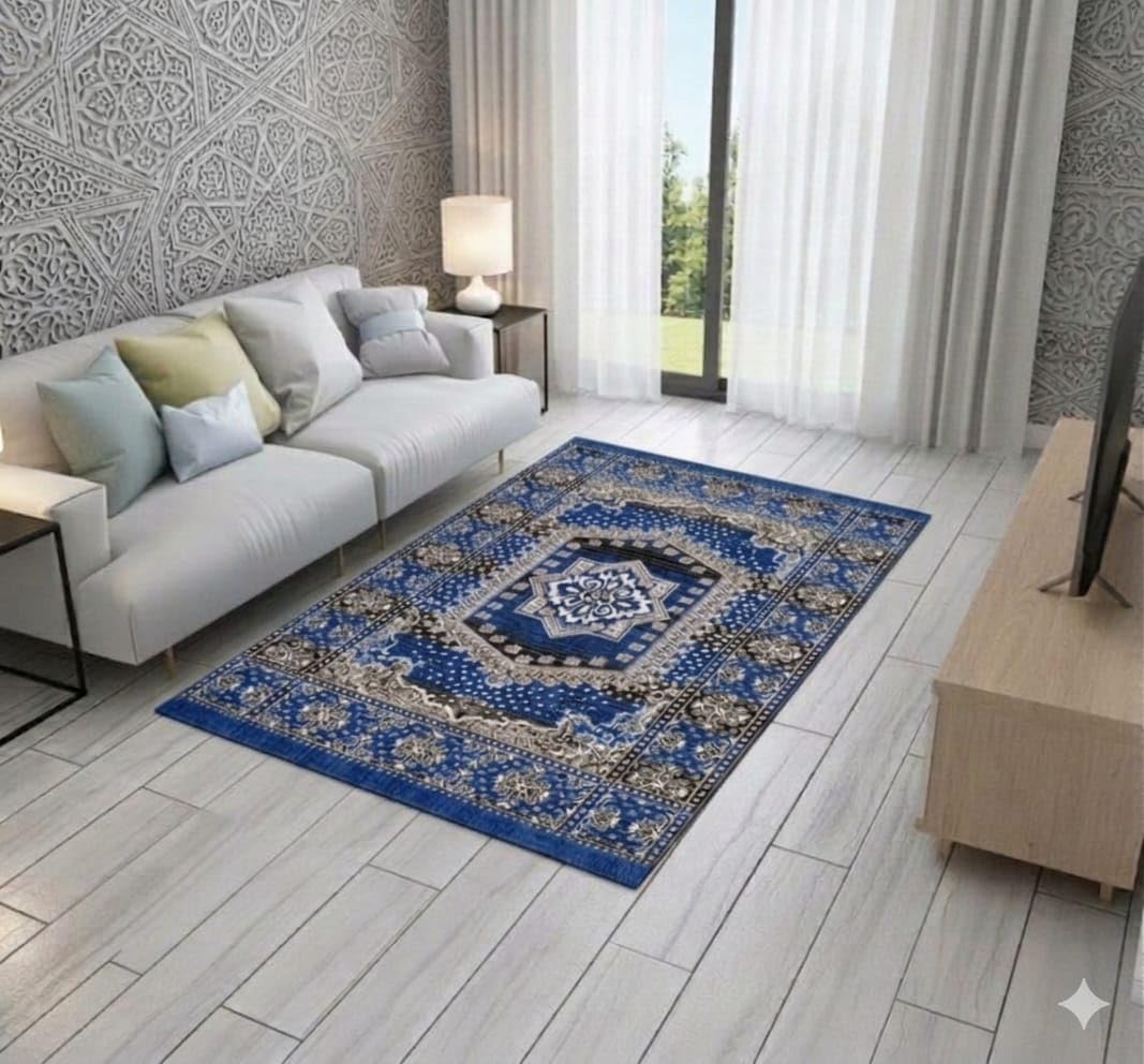 Premium Cotton Carpet 4X6 Feet with Multi -Shade | Living RoomCarpet/Floor Mat &Carpet/CottonCarpet/Carpet for Living Room/Kalin & Dari | Rectangular (Blue)-image-15