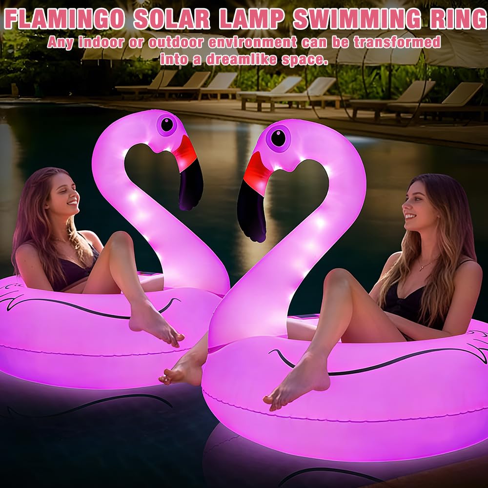 Flamant rose flottant Éclairage solaire de piscine IP68 Gonflable Lumière solaire