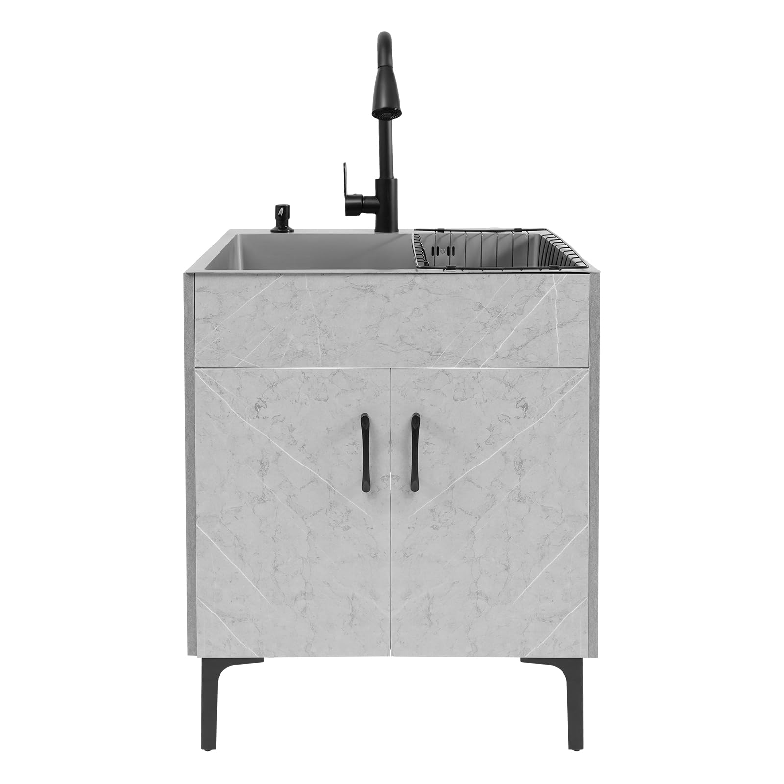 JOMCYDM Laundry Sink 24 Inch Stainless Steel Kitchen Cabinet with Sink Utility Sink with Cabinet for Laundry, Utility Room, Bathroom, Basement, Grey