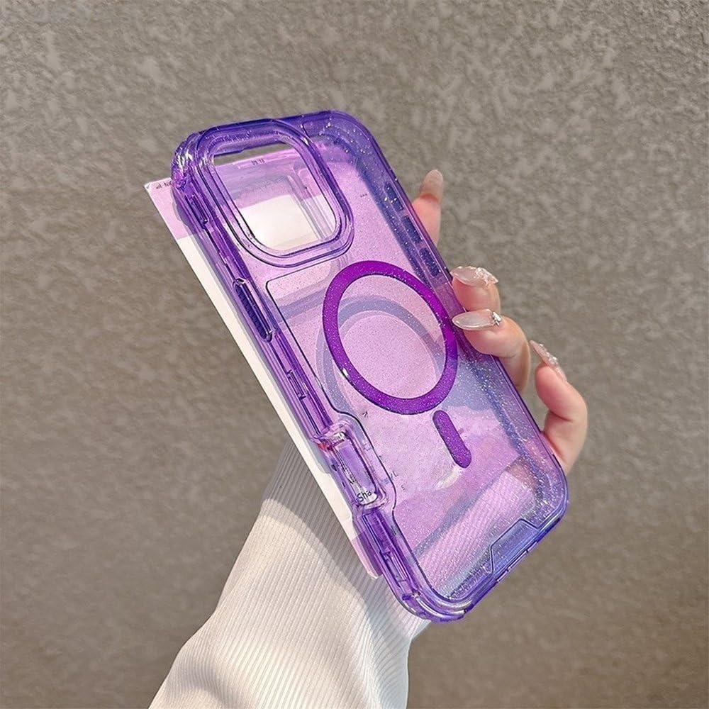 Etui na telefon 3 w 1 z brokatowym neonowym kolorem, przezroczyste, do iPhone'a 16, 16Pro Max, 15 Pro 14, 13, 12, magnetyczne, z funkcją ładowania bezprzewodowego, fioletowe, do iPhone'a 13 Pro Max