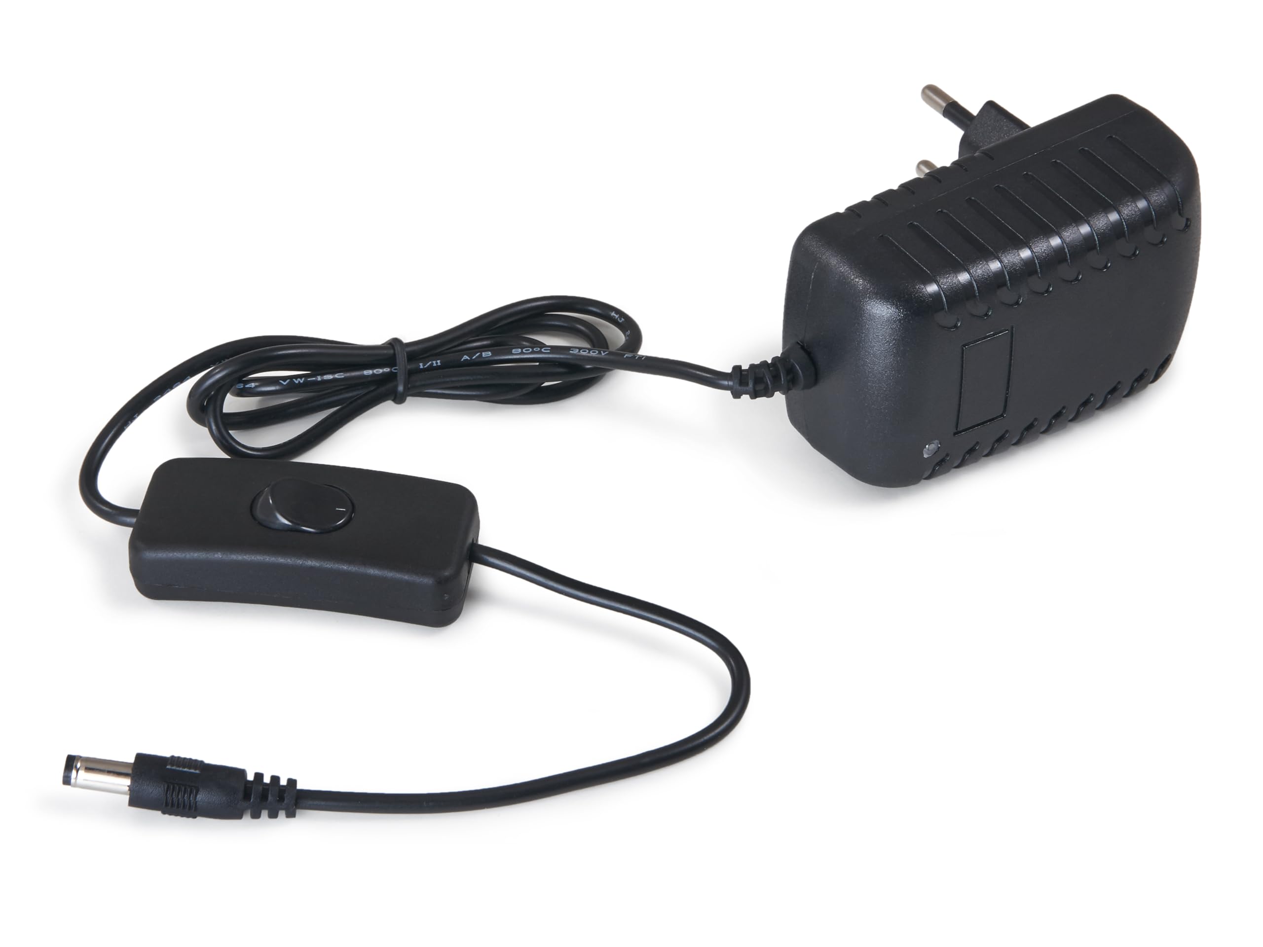 Zasilacz Wtyczkowy LED 12V 24W 2A – Z Włącznikiem – Zasilacz do Taśm LED, Sprzętu Audio, Urządzeń Elektronicznych – IP20 – Pasywne Chłodzenie – 82 x 50 x 34 [mm] (Czarny)