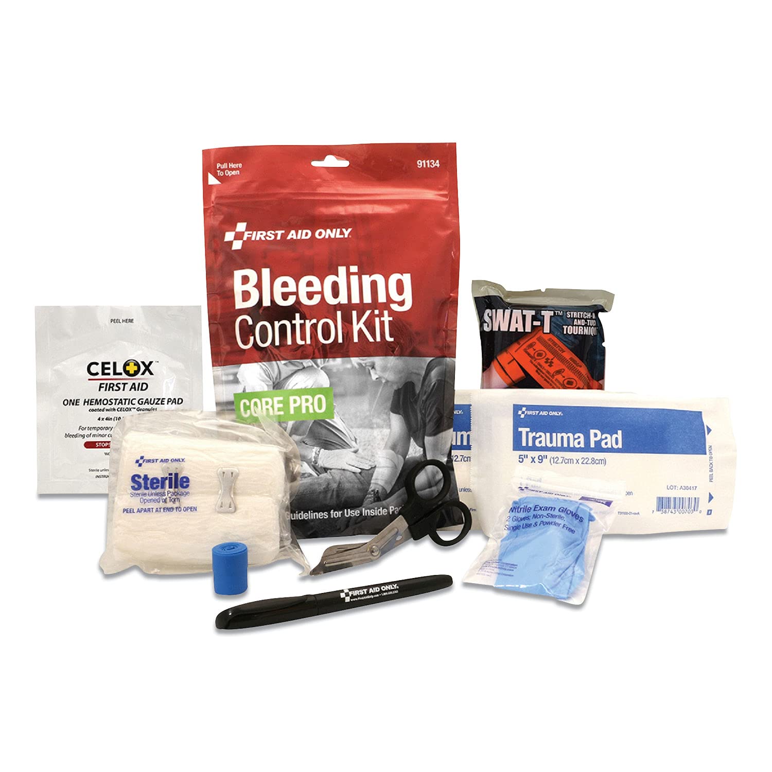 First Aid Only 91134 Critical Essentials Bleeding Control Kit for Limb & Torso Wounds, 8 Pieces