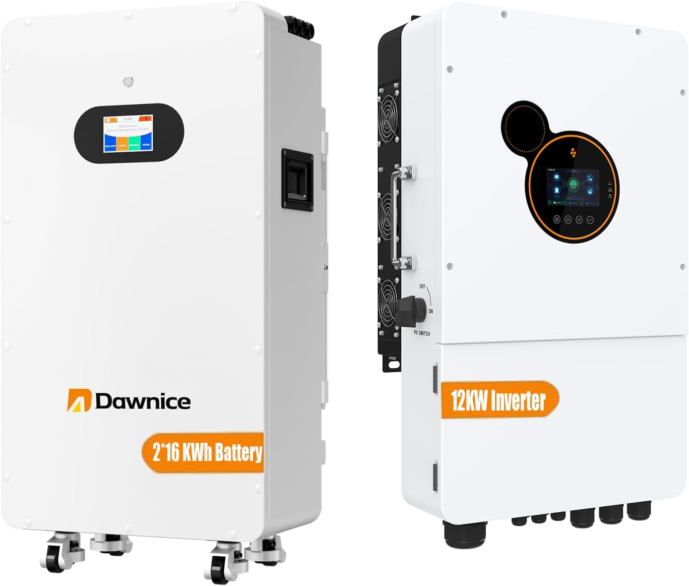 2Sets 48V 314Ah 16KWh LifePO4 Lithium Solar Batteries Built in 150A BMS,12KW Solar Hybrid Inverter Built in 2 MPPT Charge Controll Home Energy Storage Power Supply DC to AC Bluetooth Wireless