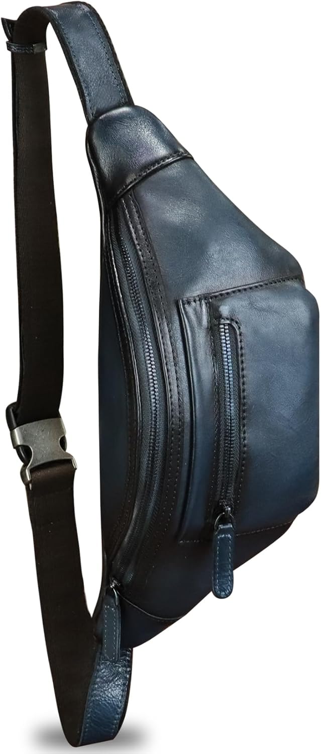 Genuine Leather Fanny Pack for Men and Women Vintage Handmade Leather Waist Bag Sling Bag Sling Backpack Purse Hip Crossbody Bag (Blue) - Image 2