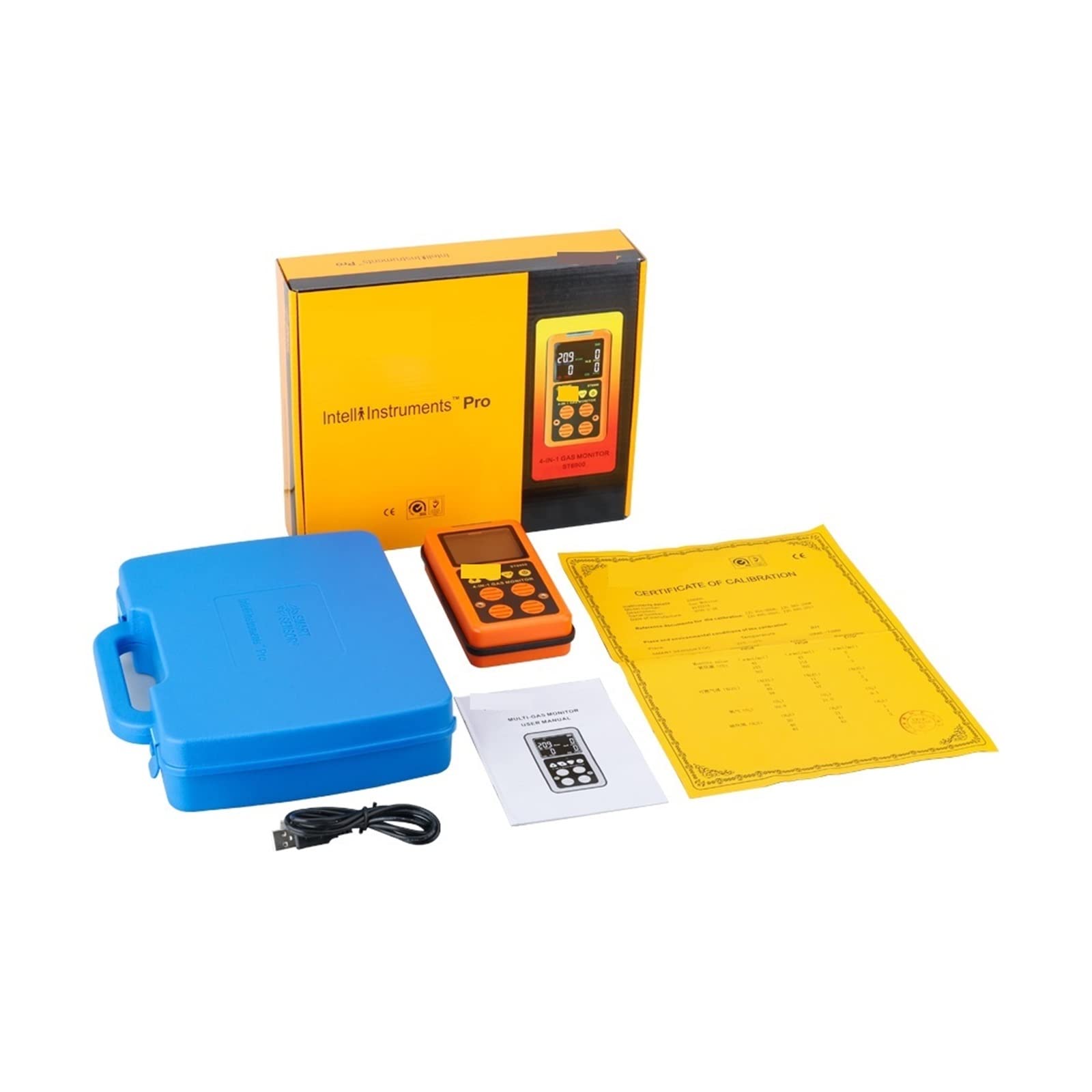 Moniteur Multi-gaz Détecteur de gaz Portable Oxygène O2 Hydrothion H2S Monoxyde Carbone CO Gaz Combustible Analyseur 4 en 1 Tests précis(ST8900)