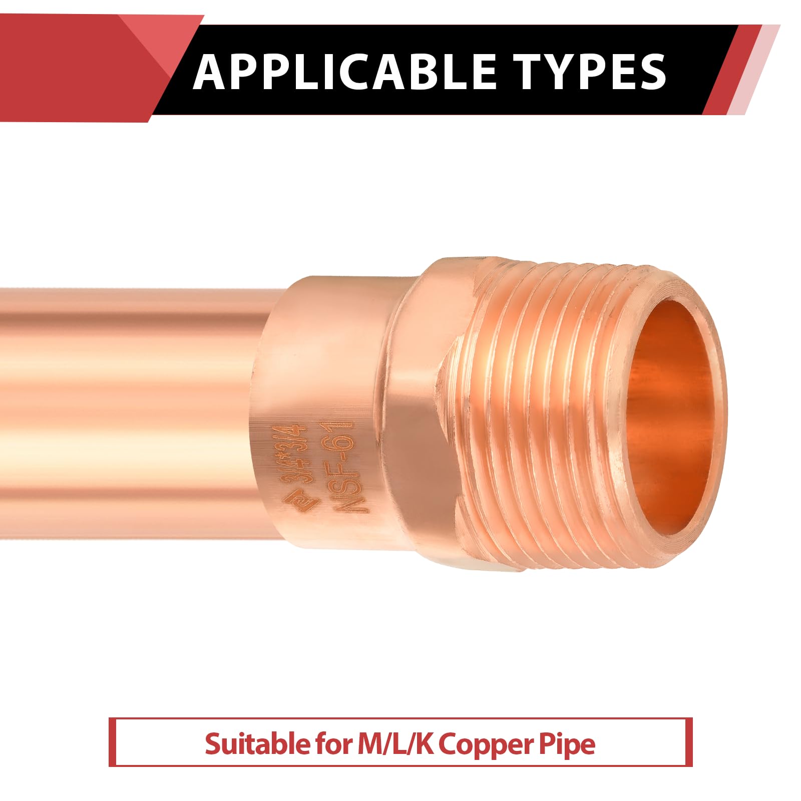 10 adaptadores EFIELD macho de cobre de 3/4 pulgadas C x MIP | Accesorios de fontanería de cobre con conexión de soldadura por sudor, COPPER061 (10)