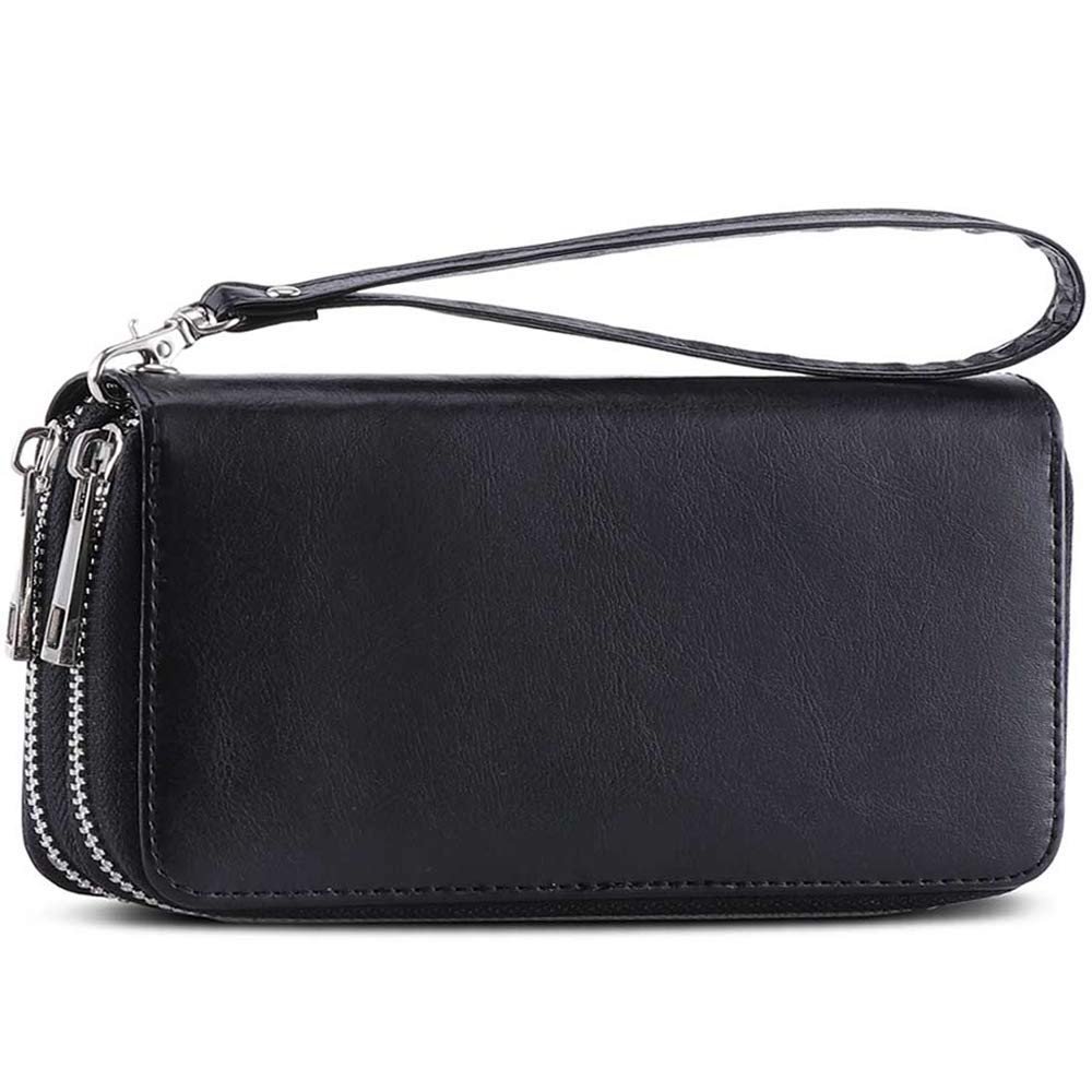 XEYOU Double Zipper Long Clutch Wallet Cellphone Wallet for Women with Removable Wristlet Strap for Credit Card, Cash, Coin, Bill