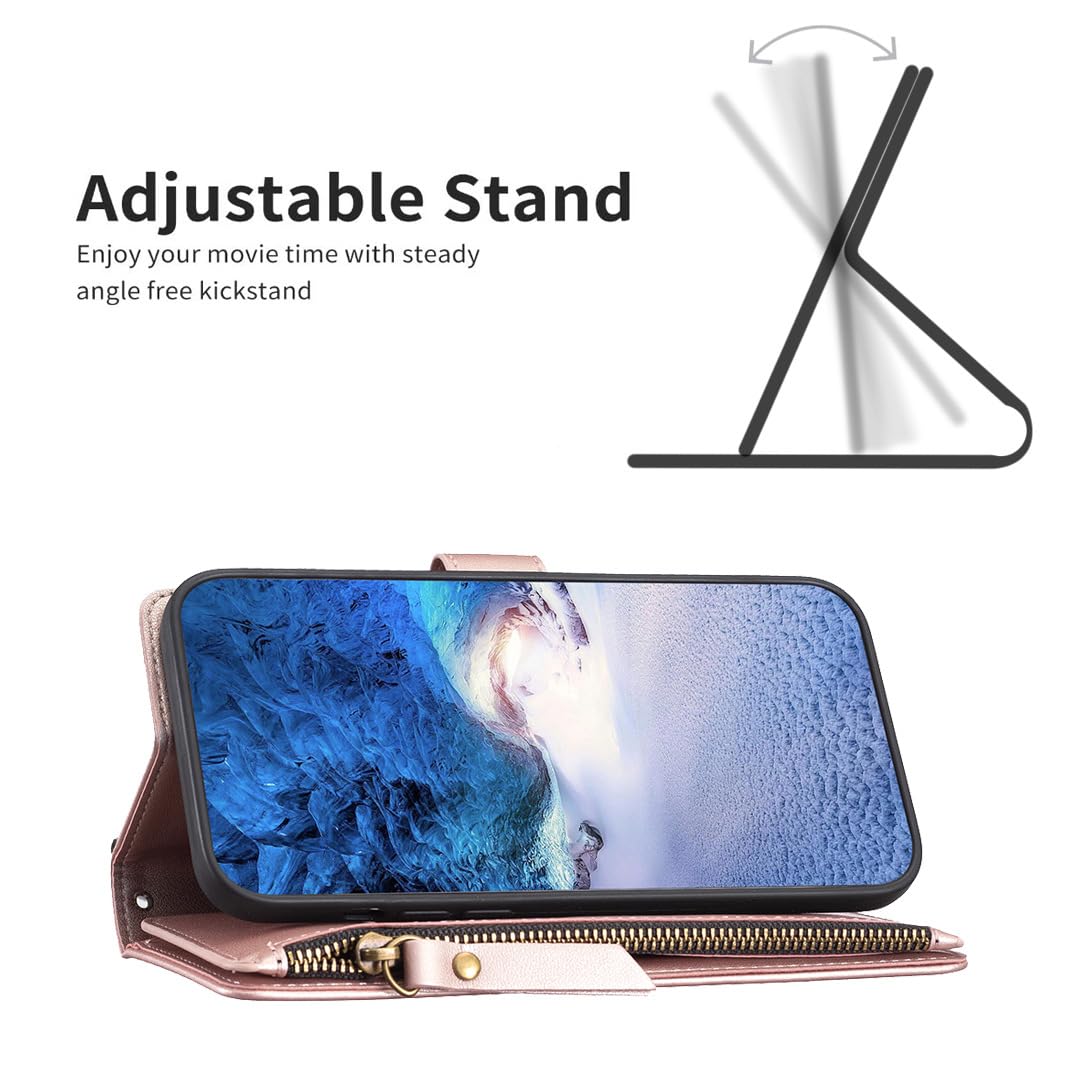 Pokrowiec z portfelem do Samsung Galaxy S25 Ultra/S25 Plus/S25, duża pojemność kieszeń na karty etui pasek na nadgarstek powłoka zapobiegająca upadkowi, różowy, S25 Ultra