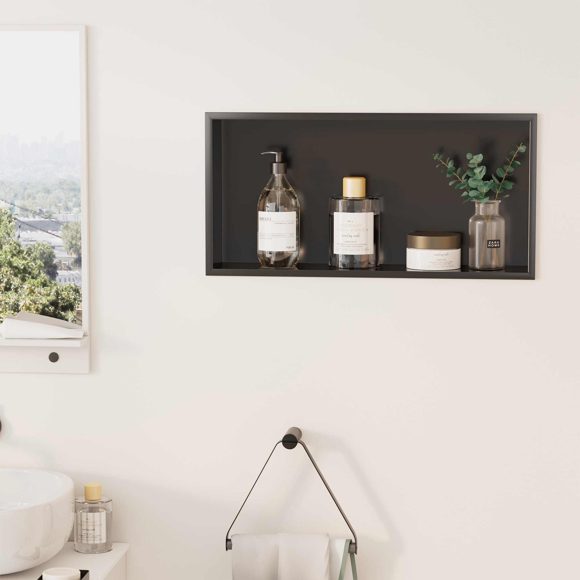 bimiti Bathroom Wall Niche Black, Stainless Steel Shower Niche Wall Insert Organizer 60 x 30CM, Black Shelf Insert Shower Storage for Bathroom, Livingroom, Kitchen (Single Shelf)