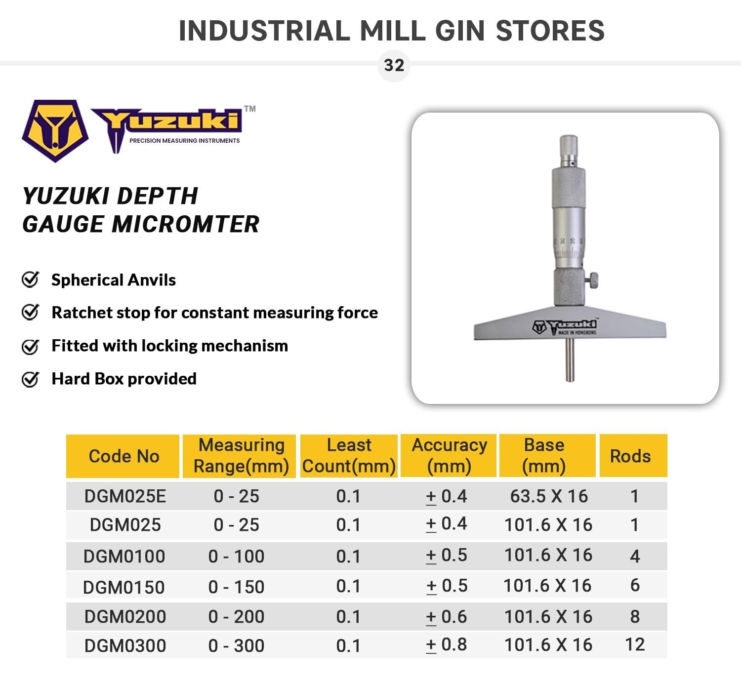 Yuzuki� Dgm025 Depth Gauge Micrometer, 0-25Mm - Image 2 thumbnail