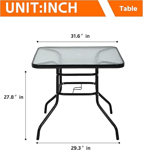 Miniatura 9 de Mesa redonda de patio con agujero para paraguas, mesa de comedor de cristal, mesa de vidrio de metal, muebles de comedor para césped, balcón, patio