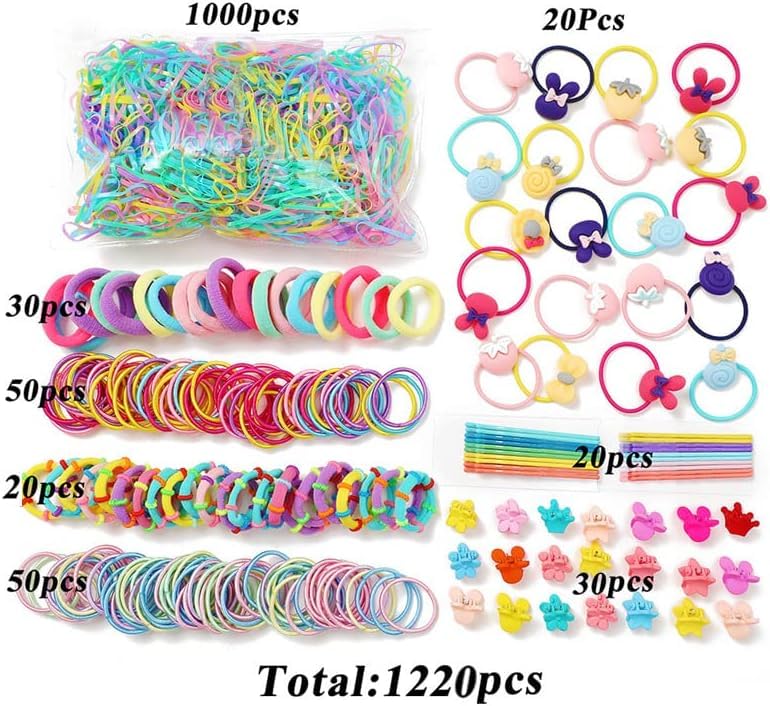 Image of Shining Diva Fashion 74-1220 Pcs Colorful Hair Bands, Hairpins, Ponytail Holders, Flower Clips, BB Clips, Bamboo Knots, Hair Extensions, Headbands for Girls Kids Baby Toddlers | A Box of Multipurpose Girls Hair Accessories Set | Birthday Gift for Girls