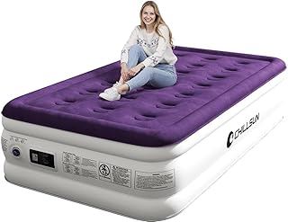 CHILLSUN 191x99x41cm Single Air Bed, Inflatable Air Mattress with Built-in Pump, Double-High Airbed in 3 Mins Self-Inflation/Deflation, Flocked Surface Guest Blow Up Bed for Home & Camping