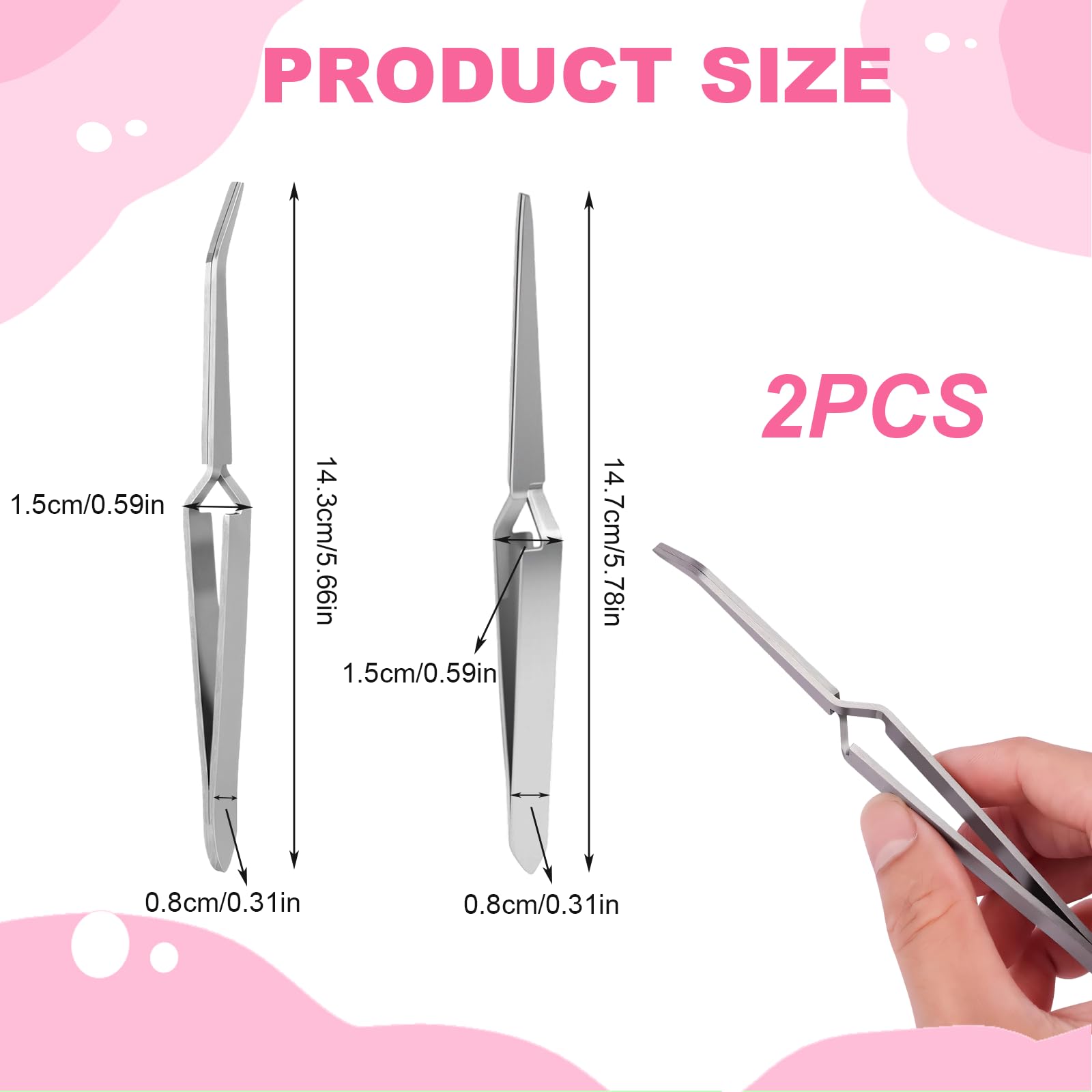 2 Pièces Pince a Pincher, Pince à Cils, Pincettes à Épiler à Bouts Droit et Courbé, Pinces à Extension de Cils en Acier Inoxydable, pour DIY, Manucure, Extensions de Cils