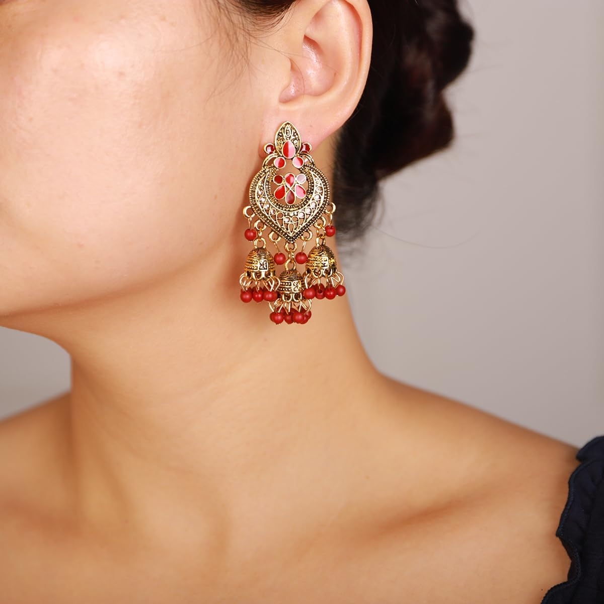 Xerling Bohemian Indian Bollywood Jhumka Drop Earrings Ethnic Vintage Jhumki Earrings Women Traditional Festival Beads Tassel Earrings - Image 2