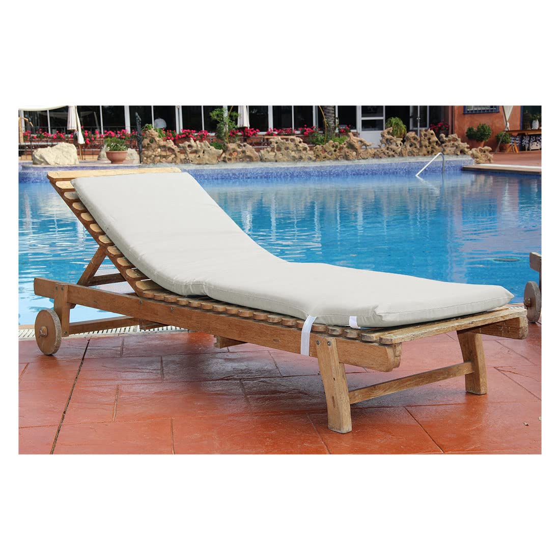 Acomoda Textil – Colchón Tumbona de Espuma Suave y Ergonómica. Cojín Desenfundable, Elegante y Cómodo para Jardín, Piscina, Playa, Terraza y Balcón. (2 Ud Beige, 180x55x5 cm)