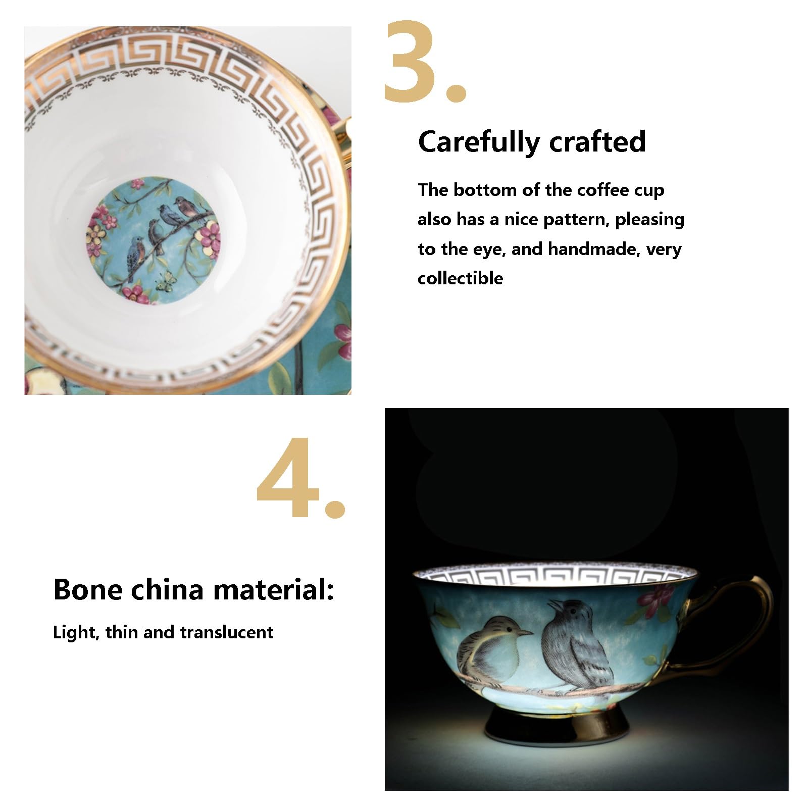Europejski kubek do herbaty z porcelany kostnej, niebieski ptak filiżanka do herbaty ze spodkiem, 3-częściowy zestaw, popołudniowa filiżanka do herbaty z łyżeczką i spodkiem, do domu, kuchni,