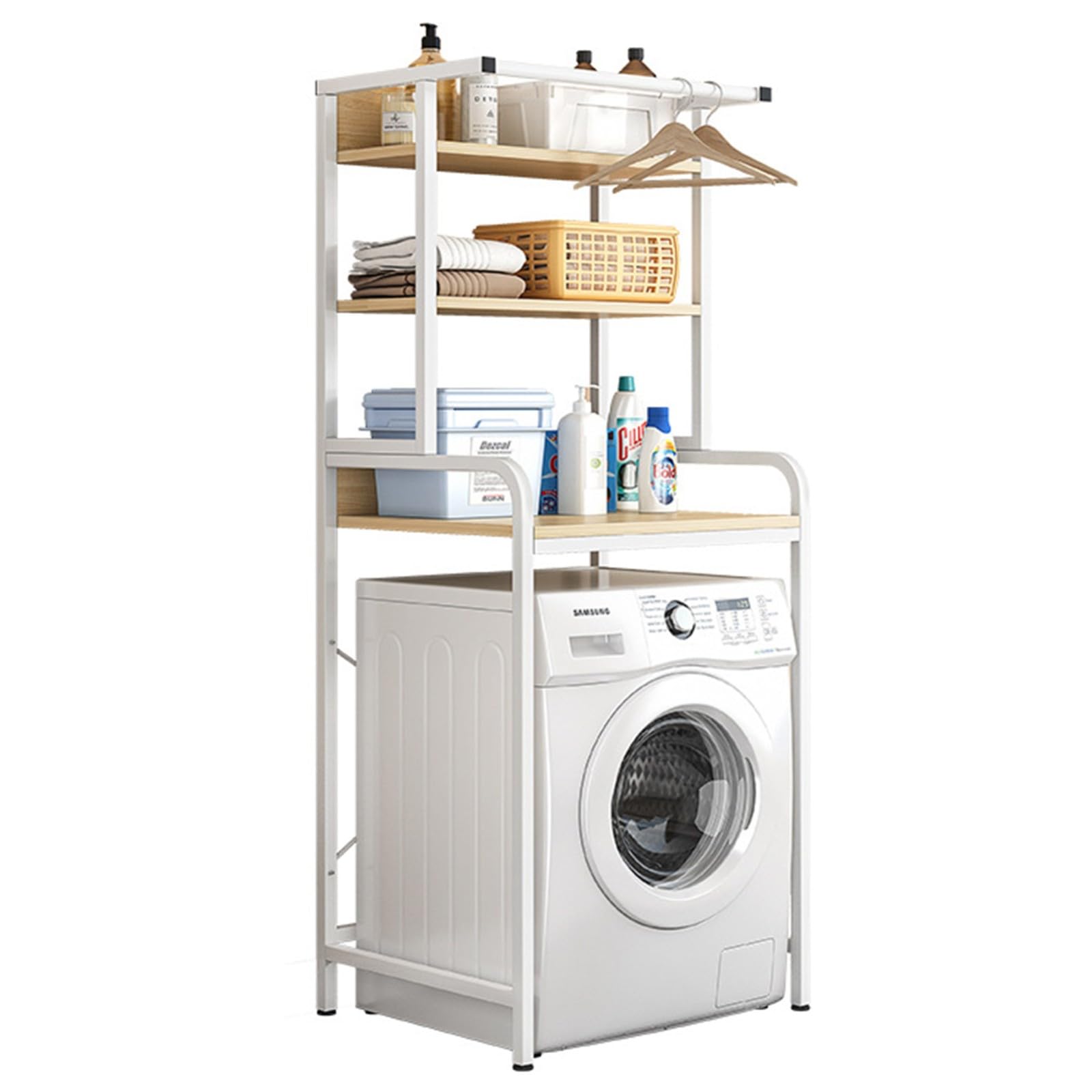 Support de rangement machine à laver en acier renforcé et stable pour salle de bain