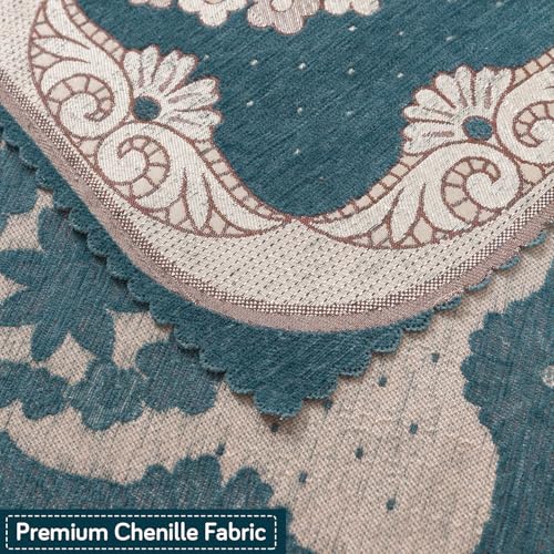 Image of HOKIPO Shahi Teal Premium Chenille Jacquard Sofa Cover for 2 Seater for Seat & Back, 'Royal Aangan Series' (IN-1007-L2*2)