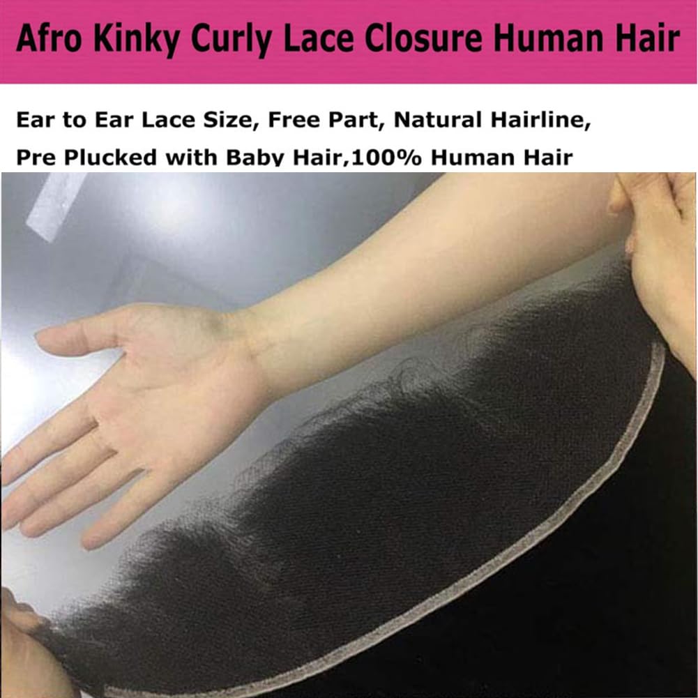 4c Curly 13x6 Skinlike HD Lace Frontal Only, Afro Kinky Curly Raw Human Hair Lace Front Closure Ultra Thin Invisible Melted Swiss Lace 12 Inch
