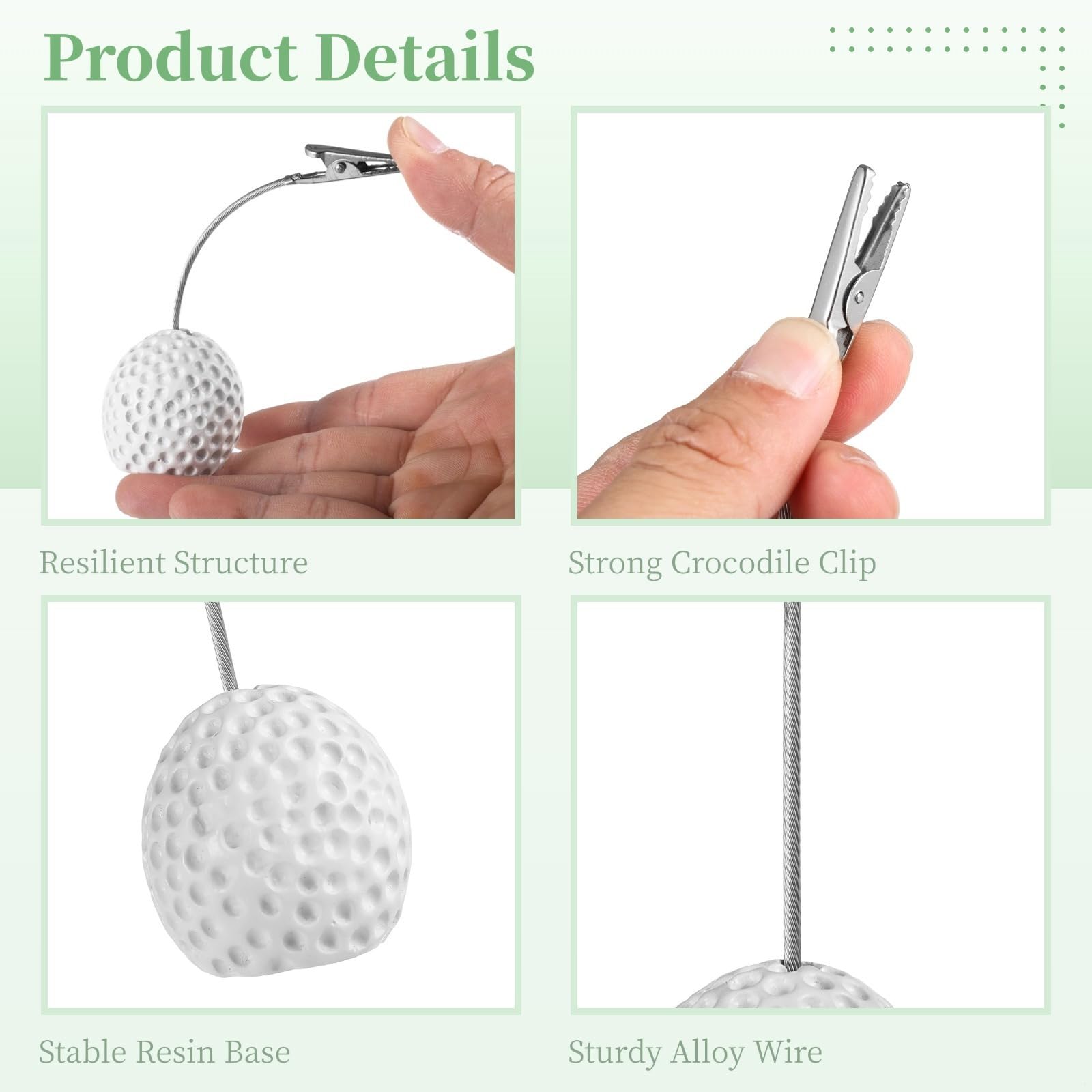 12pcs Résine Golf Ball Mémo Clips avec Pinces Crocodile Parfait pour Photos, Cartes et Support de Table pour Mariage Bureau