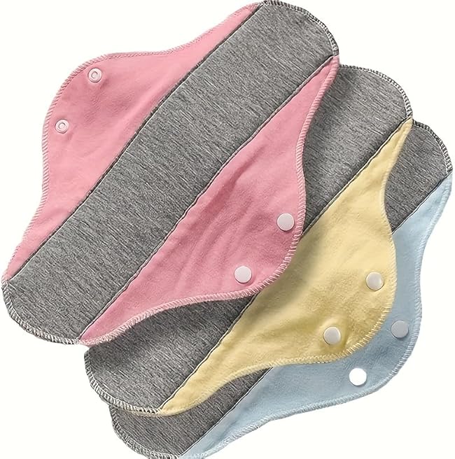 12-Pack Washable Pads - Waterproof, Leakproof, Graphene Panty Pads for Senior Care, Light Blue, Yellow, Grey with Button Closure (Random Color 12-Piece Set)