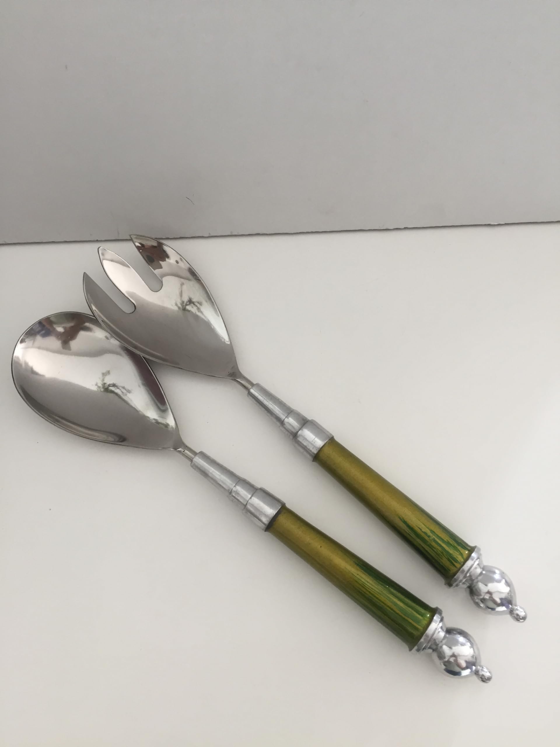 Cubiertos para ensalada de acero inoxidables mango ergonómico nácar verde
