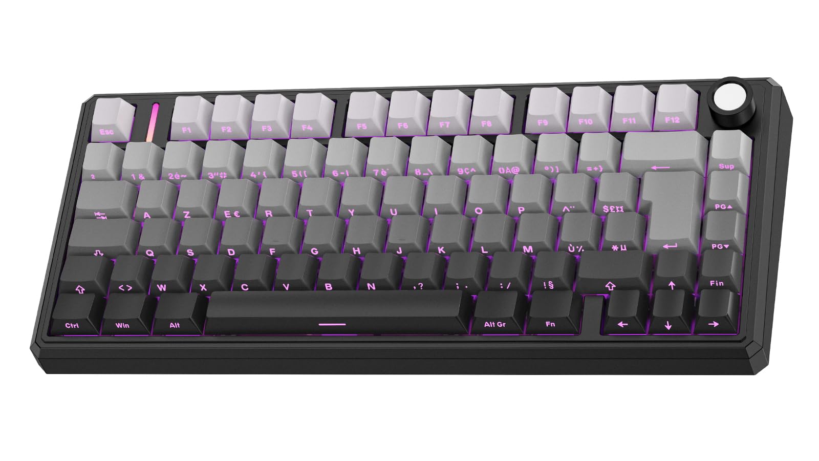 OMOTON Clavier Gamer 75% Mécanique QMK Via, Clavier sans Fil/Filaire Bluetooth 2,4 GHz, Clavier Gaming AZERTY PBT Side-Printed, Rétroéclairage RGB, Red Switch, Hot-Swap avec Volume pour PC/Mac/PS5