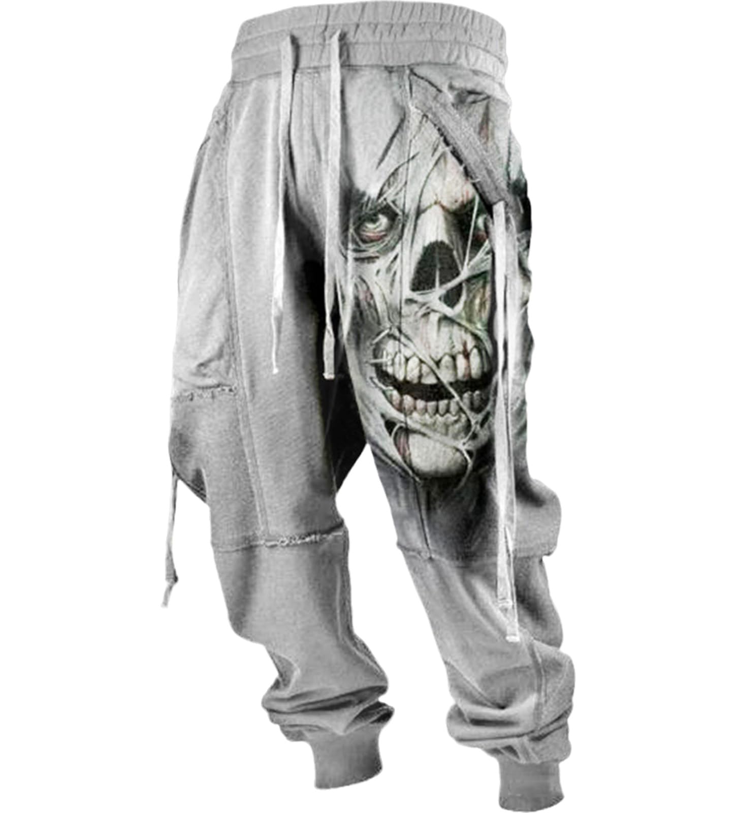 XUSAI Men's Western Fleece Sweatpants Skull Graphic Casual Loose Drawstring Active Jogger Pants,Gray,3XL