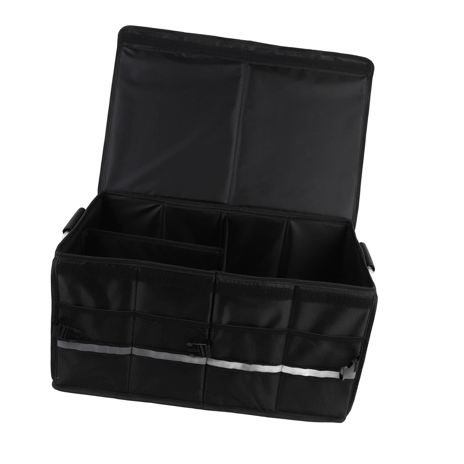 Organizzatore per Bagagliaio di Grande capacità Scatola Portaoggetti per Auto Multi Scomparto in Tessuto Oxford Impermeabile per Viaggi in Campeggio 55 Litri (Nero senza coperchio)